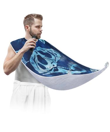 Blue Dinosaur Skull Beard Bib Apron Beard Hair Catcher for Men Shaving Fathers Day Anniversary Christmas Gifts for Dad Husband Beard Bib with 2 Suction Cups