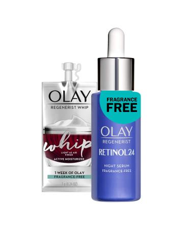 Olay Regenerist Retinol Face Serum Retinol 24 Night Face Serum 1.3oz + Whip Face Moisturizer Travel/Trial Size Gift Set