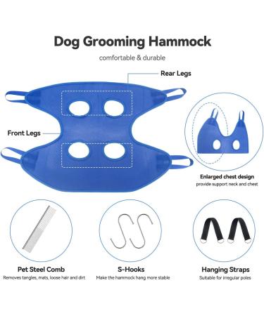 Aucenix Breathable Pet Grooming Hammock Harness for Small Dogs (M) Blue - 4 Hooks, Durable Restraint Bag for Nail Clipper and Bath Grooming - Buy Online on GoSupps.com