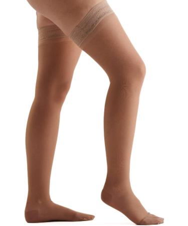 Evonation Women's Compression Stockings - Made in USA 8-15 mmHg Mild Pressure Transparent Lace Support Hose for Best Comfort - Medium Nude - Buy Online on GoSupps.com