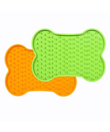 Dog Lick Pad, 2 Pack Dog Slow Feeder Mat, Bone-Shaped Dog Licking Treat Mat, Boredom and Anxiety Relief Dog Licking Food Mats Dog Cat Training Perfect for Yogurt, Peanut Butter Green