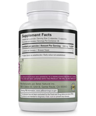 Brewers Yeast Tablets - 90 Capsules - Superfood B Complex - Betel Natural - Buy Online on GoSupps.com