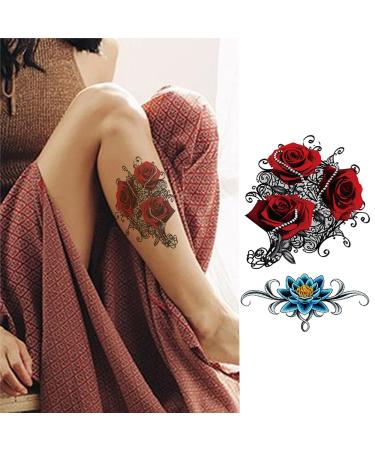 Yesallwas 6 Sheets Rose Temporary Tattoo Sticker - Waterproof Body Art Makeup for Women, Girls, Models - Realistic Arm Tattoos in Blue and Red - Buy Online on GoSupps.com