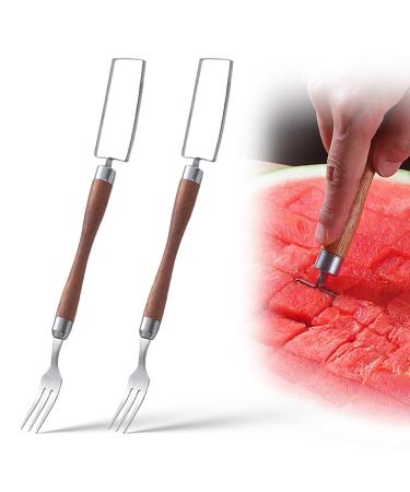 Upgrade 2-in-1 Stainless Steel Fruit Cutter Portable Dual Head Watermelon Cutter Slicer Tool Stainless Steel Watermelon Fork Slicer Cutter for Family Party Camping (2)