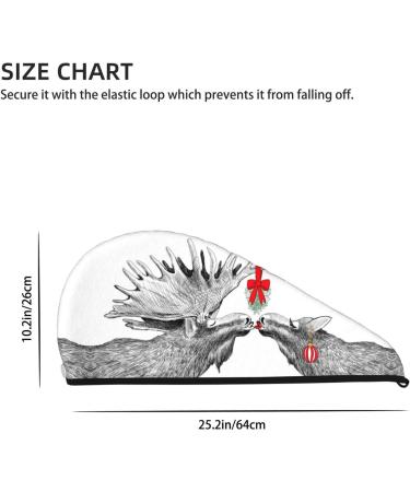 Moose Kissing Under Mistletoe Hair Towel Wrap - Quick Drying Hair Turban with Button | Perfect Hair Care Essential - Buy Online on GoSupps.com