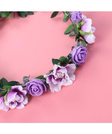 Minkissy Bridal Hair Wreath - Purple Flower Crown with Green Leaf Headband for Women and Girls - Perfect for Wedding and Party - Buy Online on GoSupps.com