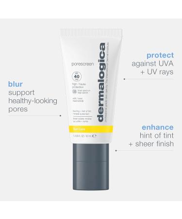 Dermalogica Porescreen Mineral Face Sunscreen SPF 40 | Pore-Reducing Primer & Zinc Oxide Protection - 1 fl oz - Buy Online on GoSupps.com