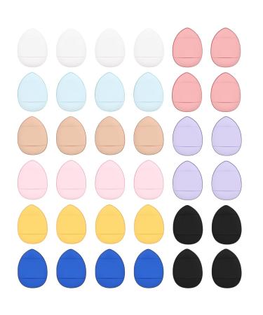 WMUVAZA Mini Powder Puff 36 Pieces Reusable Puff Puff with Strap Wet Dry Sponge Powder Puff for Cosmetics Such as Loose Powder and Foundation 9 Colors Finger Powder