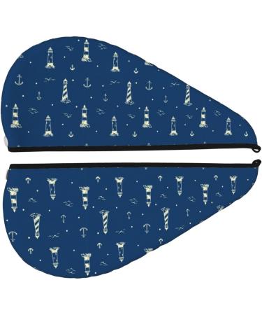 Hair Towel Wrap - Quick Drying Hair Towel Turban with Button | Lighthouses & Anchors Design - Buy Online on GoSupps.com