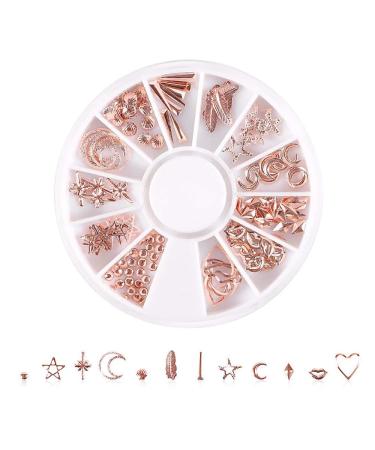 SILPECWEE 3D Metal Nail Art Decoration Set - Rose Gold Silver Nail Studs, Moon Star Charms - 6 Boxes with Tweezers & Picker Pencil - Buy Online on GoSupps.com