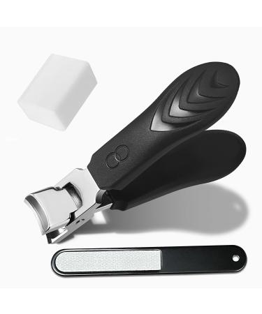 YUDANSI Heavy Duty Nail Clipper With Wide Jaw Opening Stainless Steel Thick Nails Toe Nail Clippers For Men Women Nail File Sharp Curved Thick Fingernail Toenail Clippers Set Pet Large Nail Cutters Black