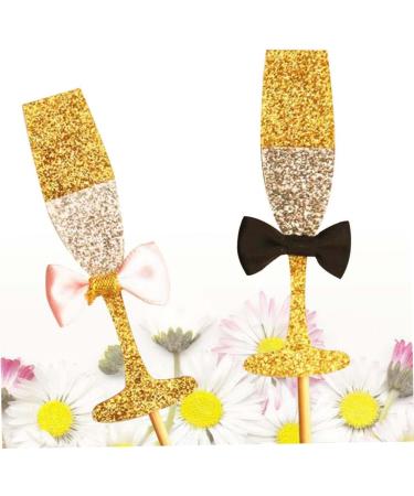 ibasenice 40 Pcs Engagement Cake Topper Glasses Cupcake Toppers Bride and Groom Cake Topper Bridal Shower Cake Decor Mr and Mrs Cake Topper Gold Decor Bridegroom Toast Decorations - Buy Online on GoSupps.com