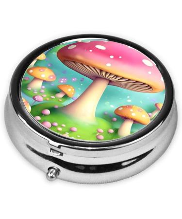 Small Metal Round Pill Box - Travel-Friendly Three Compartment Medicine Organizer for Purse & Pocket - Wonderful Little Mushrooms Design - Buy Online on GoSupps.com
