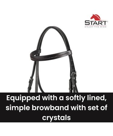 Start Diamond Bridle with Reins - Premium English Leather Horse Bridle for Ponies & Thoroughbreds - 19mm Belt Wings Full Black - Buy Online on GoSupps.com