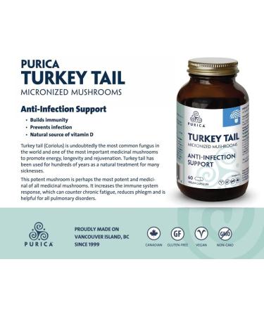 PURICA Turkey Tail Capsules 60 Count - Organic Coriolus Mushroom for Immune & Digestive Health - Energy Supplement - Antioxidant Support 60 count (Pack of 1) - Buy Online on GoSupps.com