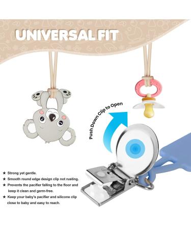 Pacifier Clip for Boys Girls - MORIBOX Silicone Paci Clip with Teething Relief - 2 Pack (P-Beige&Blue) - Buy Online on GoSupps.com