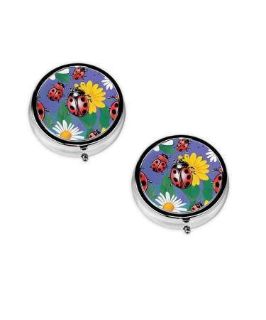 Colorful Ladybird Printed Mini Round Pill Box Pill Box 3 Compartment Medicine Pill Case Pill Organizer Travel Pillbox Portable Pill Box for Pocket Home Office Use