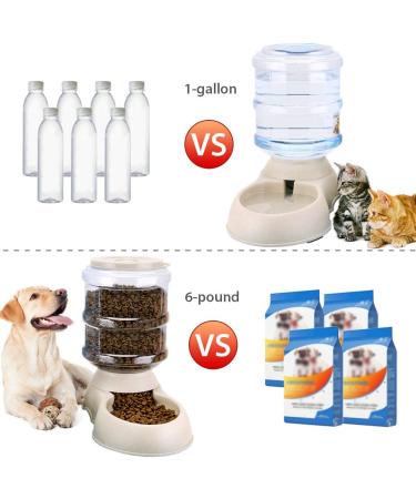 2 Pack Automatic Cat Feeder & Water Dispenser Set with Food Mat - 1 Gallon x 2 - for Small to Medium Pets - Cream - Buy Online on GoSupps.com