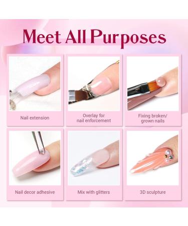 Modelones Poly Nail Gel Kit (15ML) Starter with U V Light 6W LED Nail Dryer Lamp 2 Colors Clear & Pink Gel Nail Extension Tips Kit with Top and Base Coat Natural Skin Tone Essential Manicure Tool - Buy Online on GoSupps.com