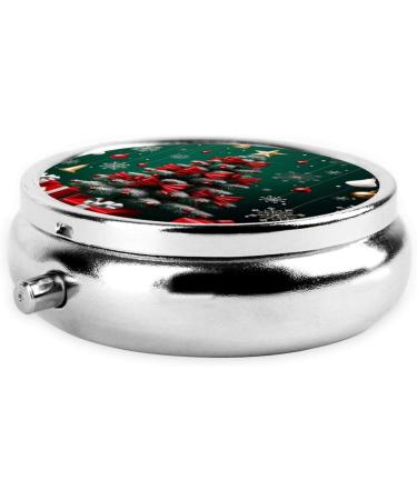 Portable Metal Pill Box - Christmas Trees & Presents Design 3-Compartment Travel-Friendly Hinged Fastening Ideal for Small Pills - Buy Now - Buy Online on GoSupps.com
