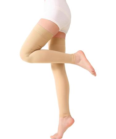 TOFLY Medical Thigh High Compression Stockings for Men & Women - Opaque Support Socks 20-30mmHg | Footless Silicone Band - Varicose Veins Edema DVT | 5XL Beige - Buy Online on GoSupps.com