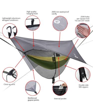 Easthills Outdoors Jungle Explorer Double Camping Hammock with Mosquito Net and Rainfly - 2 Person Portable Parachute Nylon Hammock (Khaki) - Buy Online on GoSupps.com