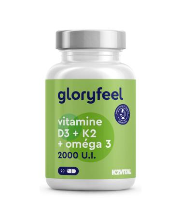 Omega 3 (1000mg) with Vitamin D3 (2000 IU) + K2 100 g 90 Capsules Fish Oil (400mg of EPA and 300mg of DHA) Highly Dosed Vit D3 Cholecalciferol + Vit K2 MK7 No Flavors and Additives ditifs