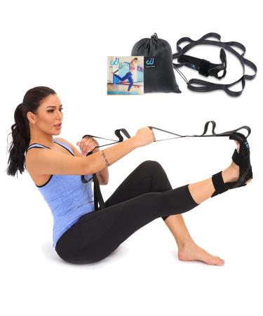 Foot and Calf Stretcher for Plantar Fasciitis, Achilles Tendonitis, Heel Spurs, Drop Foot. Yoga Stretching Strap for Leg, Thigh and Hamstring (Black)