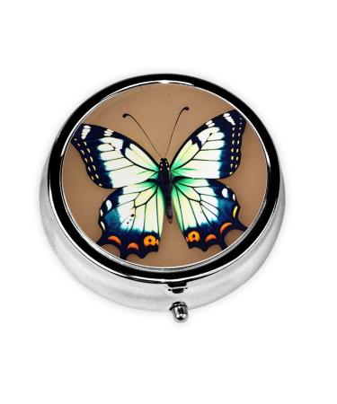 Cute Little Butterflyround Pill Box 3 Compartments Round Pill Box Organizer for Purse Or Pocket Portable Travel Pill Box