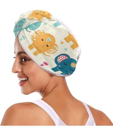 Cartoon Elephant Hair Towel 2 Pack - Super Absorbent Quick Dry Hair Turbans for Women & Girls - Buy Online on GoSupps.com
