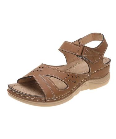 Creev flat summer sandals for women leather non-slip sports mats shoes holiday clothes beach sandals loose shoes women's summer sandals black 36 (brown 41 EU) (brown 36 EU) Bruin 36 EU