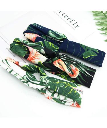 Aysekone 3 Pack Elastic Tropical Beach Wind Headbands - Green Banana Leaves Printed Cross Knot Hair Accessories for Women and Girls - Buy Online on GoSupps.com