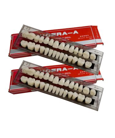 56 Pcs False Teeth Dental Complete Acrylic Resin Denture Teeth, 2 Set Whole Teeth Synthetic Polymer Denture Tooth, 23 Shade A2 Upper + Lower Dental Materials for Replacement, DIY, or Halloween