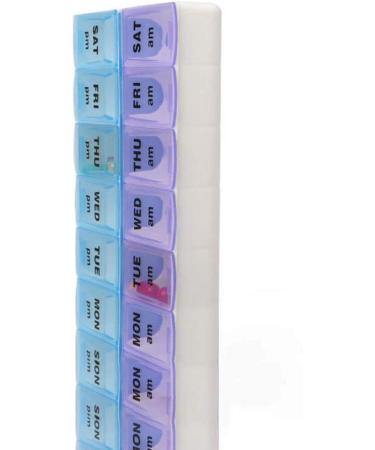 14 Compartments Pill Organizer Box - Weekly AM/PM Classic Pill Planner Purple & Blue - Order Internationally - Buy Online on GoSupps.com