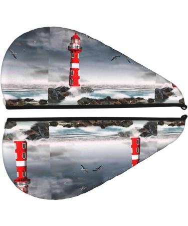 Hair Towel Wrap - Fast Drying Button Closure Turban for Quick Hair Drying - 3D Lighthouse Design - Buy Online on GoSupps.com