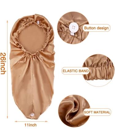 Shop Ladaypoa 2 Piece Long Satin Hair Hood - Silky Sleeping Hat for Curly Hair Protection | Extra Big Satin Sleeping Cap for Women - Black & Khaki - Buy Online on GoSupps.com