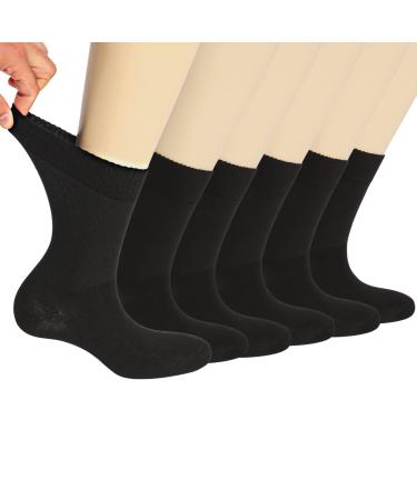 SWC Diabetic Socks for Men Bamboo Diabetic Socks Women 2 or 6 pairs Neuropathy & Non Binding Black Crew Socks 9-13 Black (6 Pairs)