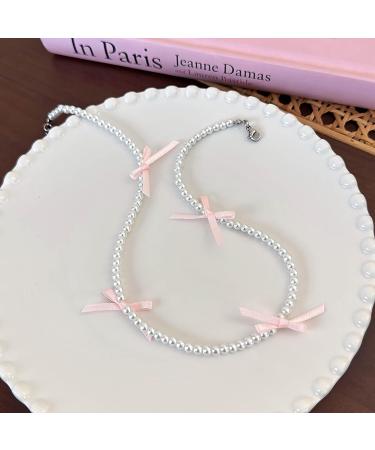 OralGos Elegant Bowknot Pearl Choker Necklace - Fashion Clavicle Chain Jewelry in Rose - International Shipping Available - Buy Online on GoSupps.com
