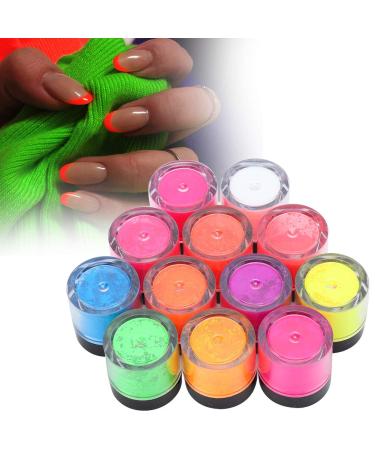 Fluorescent powder 12 colors nail phosphorus powder neon pigment powder black light UV reactive halloween nail art diy fluorescent powder manicure tool (12 pieces)