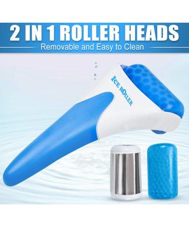 Face and Eye Silicone Ice Roller Set - Cryotherapy Skin Care for Puffy Eyes, Migraine Relief & Sunburn - Stainless Steel Head - Blue - Buy Online on GoSupps.com