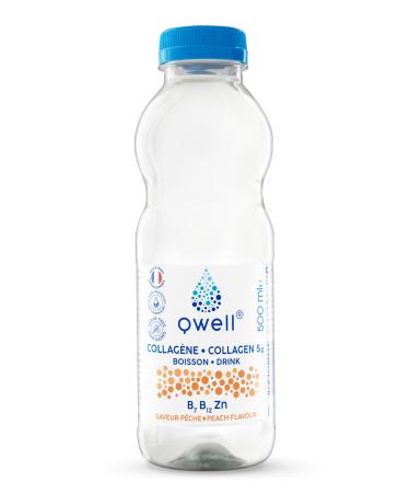 QWELL - Collagen Water - Collagen Drink - Beauty and Wellness - Peach Taste - 100% Natural - 12x500 ml