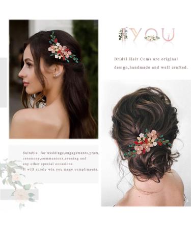 IYOU Bridal Wedding Hair Comb Flower Red Bride Headpiece Crystal Baroque Guest Hair Accessories for Women - Buy Online on GoSupps.com