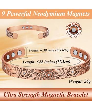 Cigmag 9X Lymphatic Drainage Copper Magnetic Bracelet - Ultra Strength, Adjustable Brazaletes Cuff Bangle - Copper Crystal Plum Pattern - Gift Box Included - Buy Online on GoSupps.com