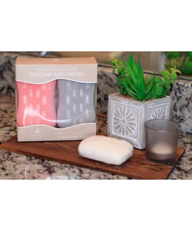 Serenity Select 2 Pack Exfoliating Silicone Body Sponge | Double-Sided Bath Shower Brush | Silicon Loofah with Built-in Sponge | Pink/Gray - Buy Online on GoSupps.com