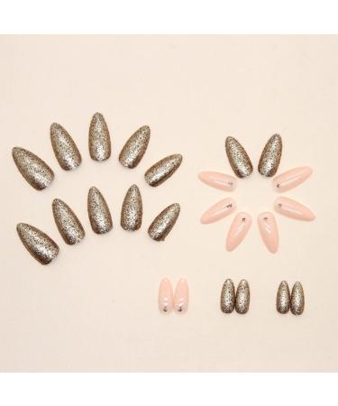 JustOTRY 24 Pcs Nude Oval Short False Nails with Jewels Brown Glitter French | Press on Nails Pattern - Almond Medium Stick on Nails | Nail Glue Included - Perfect for Women's Nail Art - Buy Online on GoSupps.com