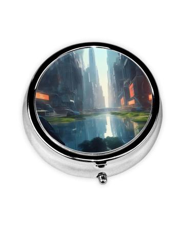 The City On The Waterround Pill Box 3 Compartments Round Pill Box Organizer for Purse Or Pocket Portable Travel Pill Box