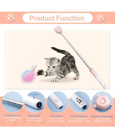 Interactive Cat Laser Toy with Feather Wand, Retractable Cat Wand Toy with Teasers - Bird, Plush Ball, Fuzzy Worm - Buy Online on GoSupps.com