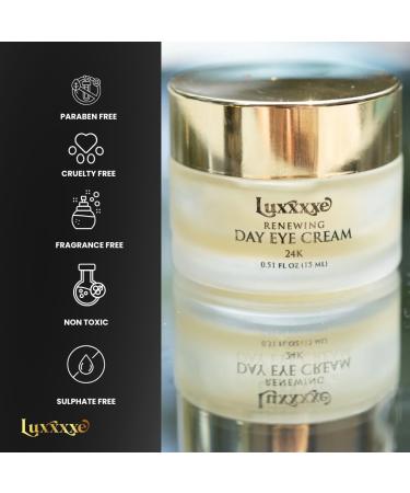Luxxxxe Renewing Day Eye Cream 24K with Aloe Leaf Extract Cucumber Extract Green Tea Leaf Extract Sweet Almond Oil Anti-Aging Hydrating Brightening Formula - Buy Online on GoSupps.com