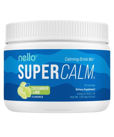 Nello Supercalm Powdered Drink Mix Tub Cortisol Reducer* and Sleep Aid Supplement L Theanine Ksm-66 Ashwagandha Magnesium Glycinate Vitamin D 3 No Sugar Non GMO 30 Ct Cucumber Lime