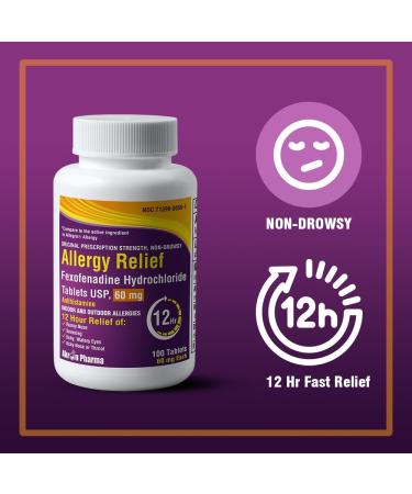 Akron Pharma Allergy Relief Fexofenadine Hydrochloride 60 mg Non-Drowsy Antihistamine Allergy Symptom Relief 100 Tablets - Buy Online on GoSupps.com